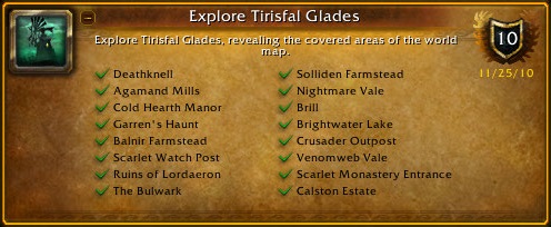 Deathknell, Agamand Mills, 
            Cold Hearth Manor, Garren's Haunt, Balnir Farmstead, Scarlet Watch Post, 
            Ruins of Lordaeron, The Bulwark, Solliden Farmstead, Nightmare Vale, Brill, 
            Brightwater Lake, Crusader Outpost, Venomweb Vale, Scarlet Monastery Entrance, 
            Calston Estate