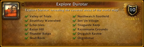 Valley of Trials, Southfury Watershed, Echo Isles, 
            Razor Hill, Thunder Ridge, Skull Rock, Northwatch Foothold, Sen'jin Village, 
            Tiragarde Keep, Razormane Grounds, Drygulch Ravine, Orgrimmar