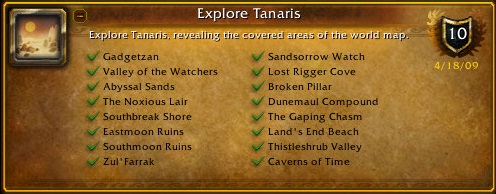 Gadgetzan, Valley of the Watchers,
        Abyssal Sands, The Noxious Lair, Southbreak Shore, Eastmoon Ruins, 
        Southmoon Ruins, Zul'Farrak, Sandsorrow Watch, Lost Rigger Cove, 
        Broken Pillar, Dunemaul Compound, The Gaping Chasm, Land's End Beach, 
        Thistleshrub Valley, Caverns of Time